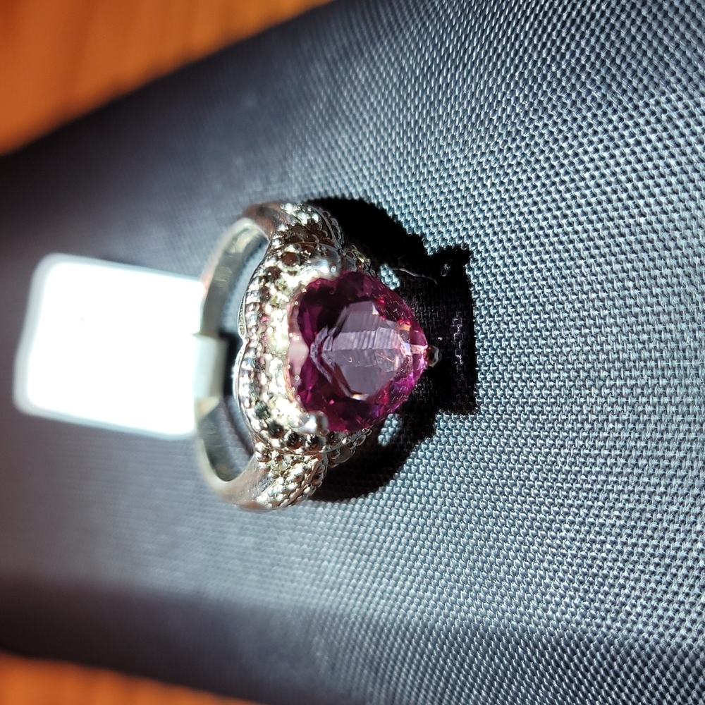 Brand New lab created pink ice heart shaped size 9 ring